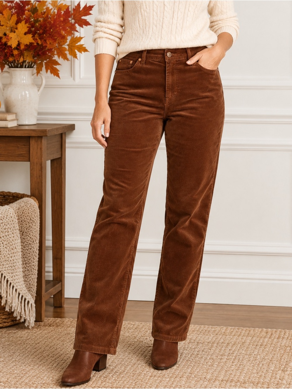Talbots 10P Curvy Straight Leg Corduroy Pants Chestnut Brown Petite